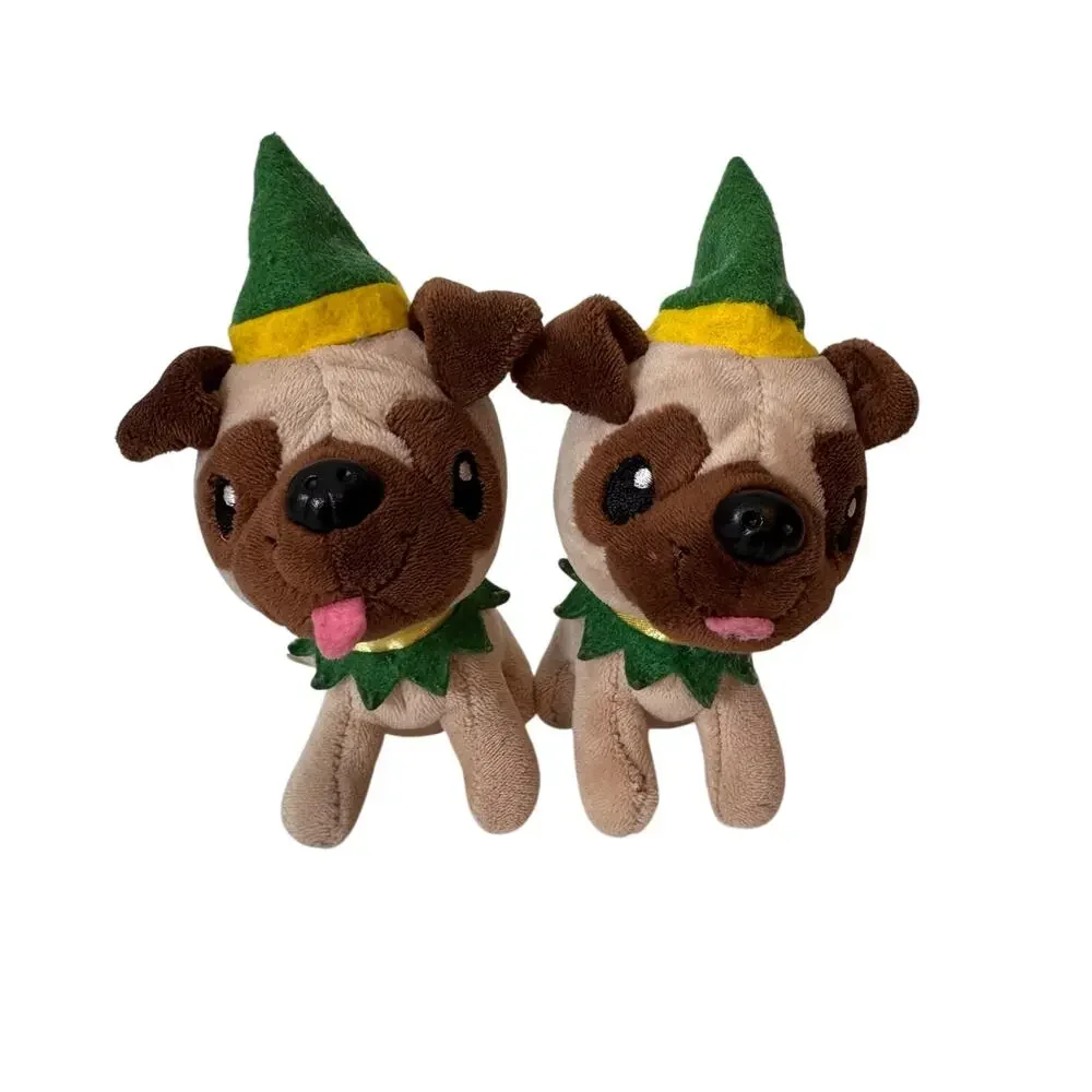 Hallmark plush mini tan brown Pugs Christmas Elf Stuffed Animal Toy Dogs Gift 5